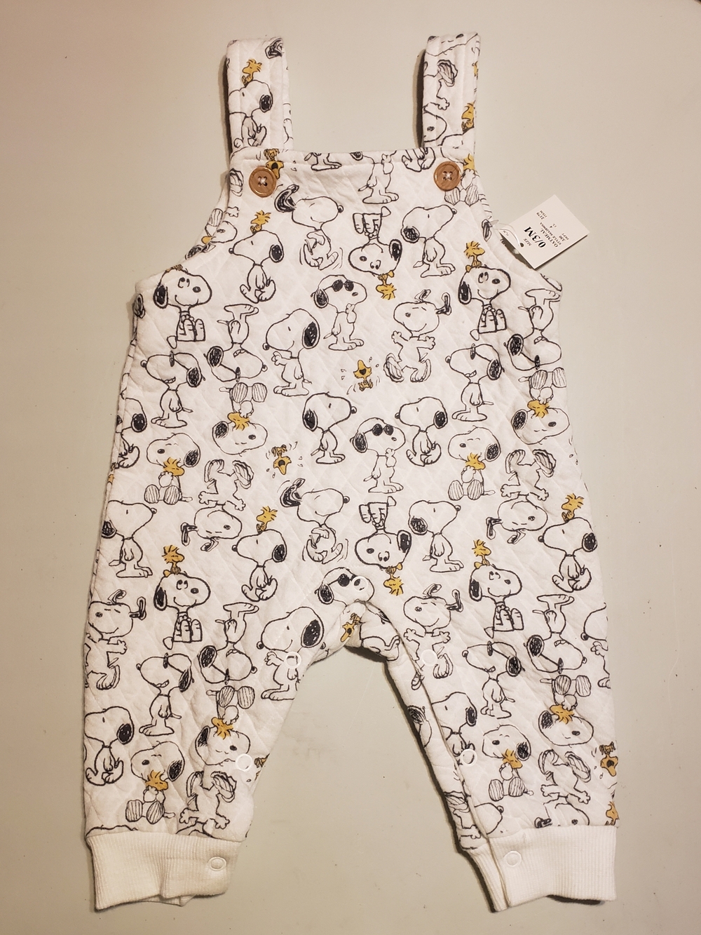 White Snoopy & Woodstock Cotton Baby Overalls